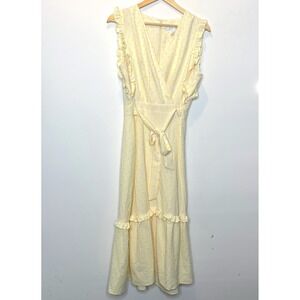 Cottagecore Yellow Polka Dot Swiss‎ Dot Ruffled Tiered Midi Dress Waist Sash Tie